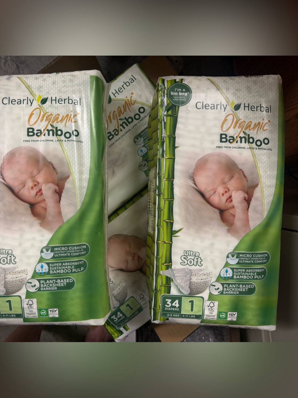 4 packs (4 x 34)Organic Bamboo Baby Diapers (Size 1, 136 Count)